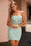 Sage Sweetheart Corset Appliqued Short Graduation Dress