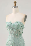 Sage Sweetheart Corset Appliqued Short Graduation Dress