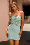 Sage Sweetheart Corset Appliqued Short Graduation Dress