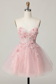 Pink Corset A Line Short Appliqued Graduation Dress with Beading
