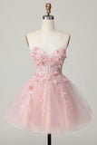 Pink Corset A Line Short Appliqued Graduation Dress with Beading