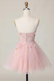 Pink Corset A Line Short Appliqued Graduation Dress with Beading