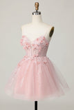 Pink Corset A Line Short Appliqued Graduation Dress with Beading