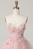Pink Corset A Line Short Appliqued Graduation Dress with Beading