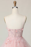 Pink Corset A Line Short Appliqued Graduation Dress with Beading