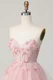 Pink Corset A Line Short Appliqued Graduation Dress with Beading