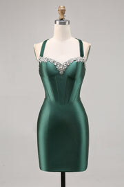Corset Satin Bodycon Dark Green Graduation Dress