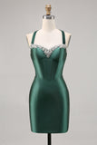 Dark Green Corset Satin Backless Bodycon Graduation Dress