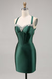 Corset Satin Bodycon Dark Green Graduation Dress