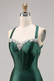 Corset Satin Bodycon Dark Green Graduation Dress
