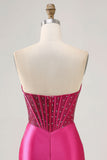 Sparkly Fuchsia Corset Tight Satin Short Graduation Dress