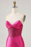 Sparkly Fuchsia Corset Tight Satin Short Graduation Dress