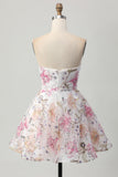 Sparkly Sequins A-Line Strapless Floral Short Graduation Dress