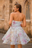 Sparkly Sequins A-Line Strapless Floral Short Graduation Dress