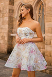 Sparkly Sequins A-Line Strapless Floral Short Graduation Dress