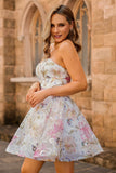 Sparkly Sequins A-Line Strapless Floral Short Graduation Dress