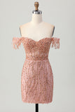 Dusty Rose Bodycon Off The Shoulder Corset Short Graduation Dress with Beading