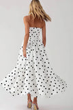 White Strapless A Line Black Polka Dots Dress