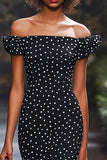Mermaid Off The Shoulder Black White Polka Dot Dress