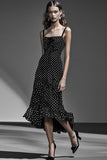 Chiffon Black White Ruffled A Line Polka Dots Dress