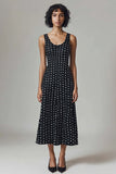 Scoop Neck Black White Polka Dots Dress