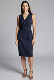 Navy Sheath Ruched Midi Work Dress