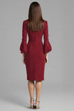 Long Sleeve Sheath Navy Round Neck Work Dress