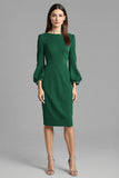 Long Sleeve Sheath Navy Round Neck Work Dress