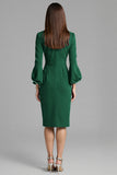 Long Sleeve Sheath Navy Round Neck Work Dress