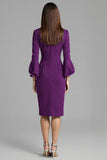 Long Sleeve Sheath Navy Round Neck Work Dress