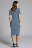 Navy Sheath Ruched Midi Work Dress