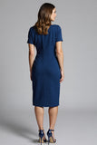 Navy Sheath Ruched Midi Work Dress