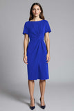 Navy Sheath Ruched Midi Work Dress