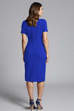 Navy Sheath Ruched Midi Work Dress