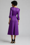 A Line Plum Ruffled Midi Work Dress