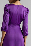 A Line Plum Ruffled Midi Work Dress