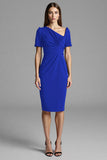 Navy Ruched Short Sleeve Sheath Work Dress