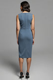 Grey Ruched Sheath Midi Work Dress With Slit