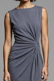 Grey Ruched Sheath Midi Work Dress With Slit