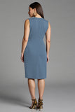 Sheath Navy V Neck Midi Work Dress With Sash