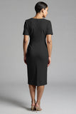 Simple Champagne Ruched Sheath Midi Work Dress
