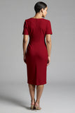 Simple Champagne Ruched Sheath Midi Work Dress