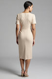 Simple Champagne Ruched Sheath Midi Work Dress
