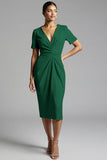 Simple Champagne Ruched Sheath Midi Work Dress