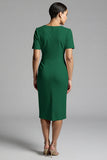 Simple Champagne Ruched Sheath Midi Work Dress