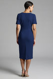 Simple Champagne Ruched Sheath Midi Work Dress