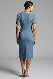 Simple Champagne Ruched Sheath Midi Work Dress