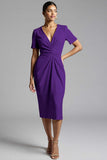 Simple Champagne Ruched Sheath Midi Work Dress