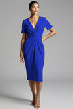 Simple Champagne Ruched Sheath Midi Work Dress