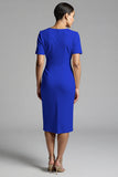 Simple Champagne Ruched Sheath Midi Work Dress
